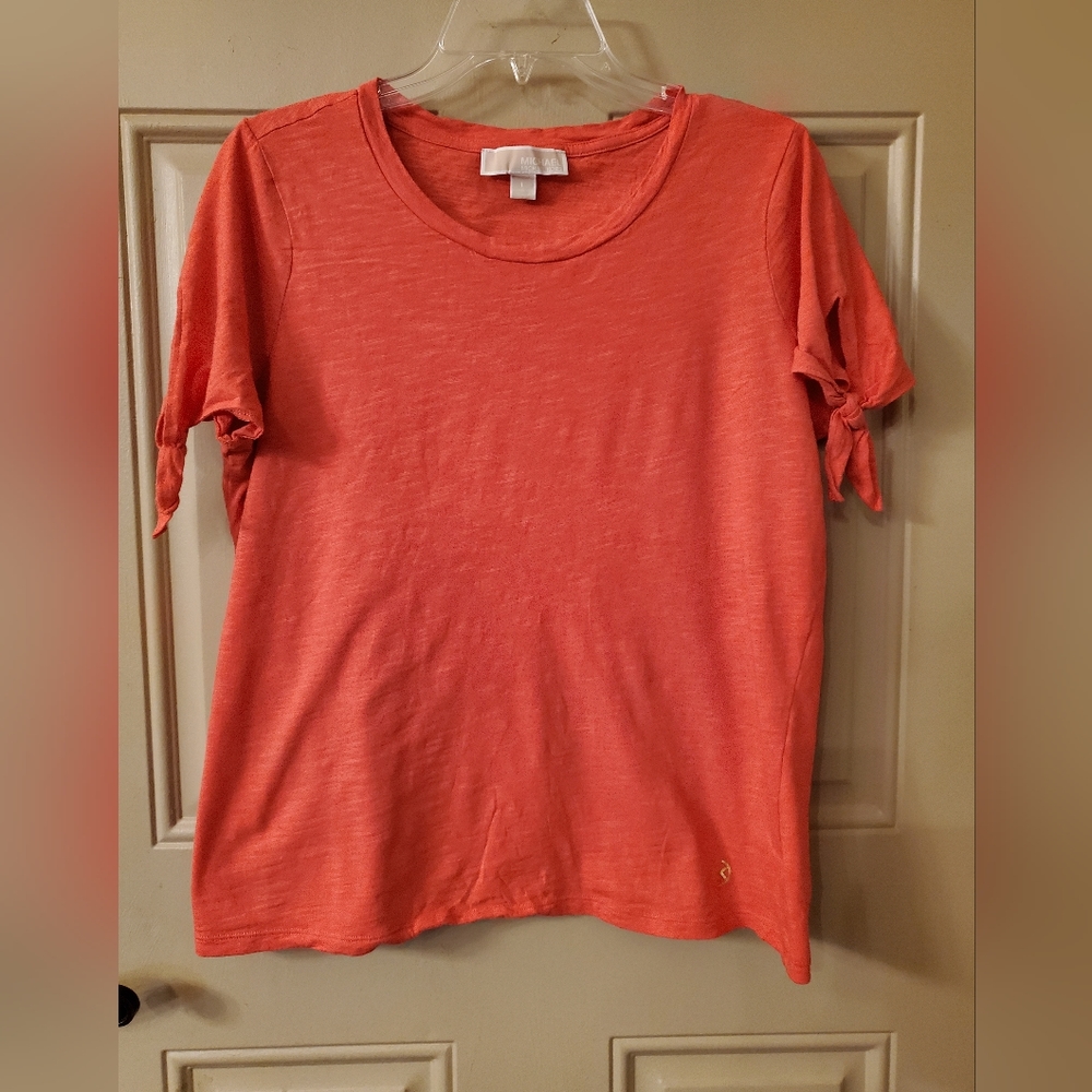 Michael Kors Bright Coral T- Shirt With Tie Sleeve Size L
